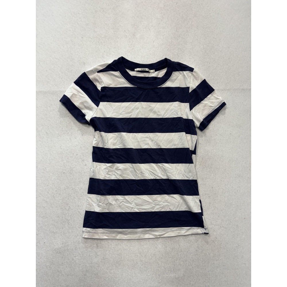 H + H BY HEART Shirt Unisex Kids L Blue White Stripe Crew Neck Tee Short Sleeve
